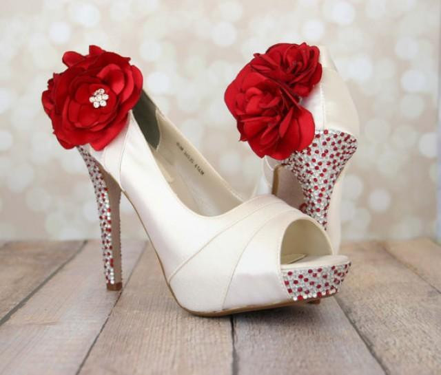 Red Wedding Shoes
 Wedding Shoes Ivory Platform Peep Toe Wedding Shoes With