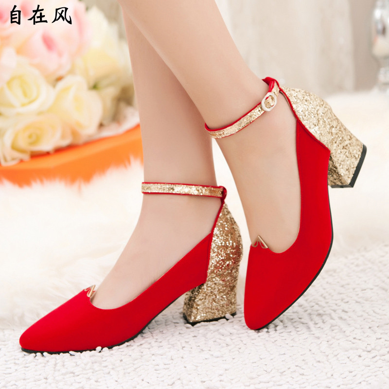 Red Wedding Shoes
 Summer Style 2015 Luxury Leather Wedding Shoes Gold Red