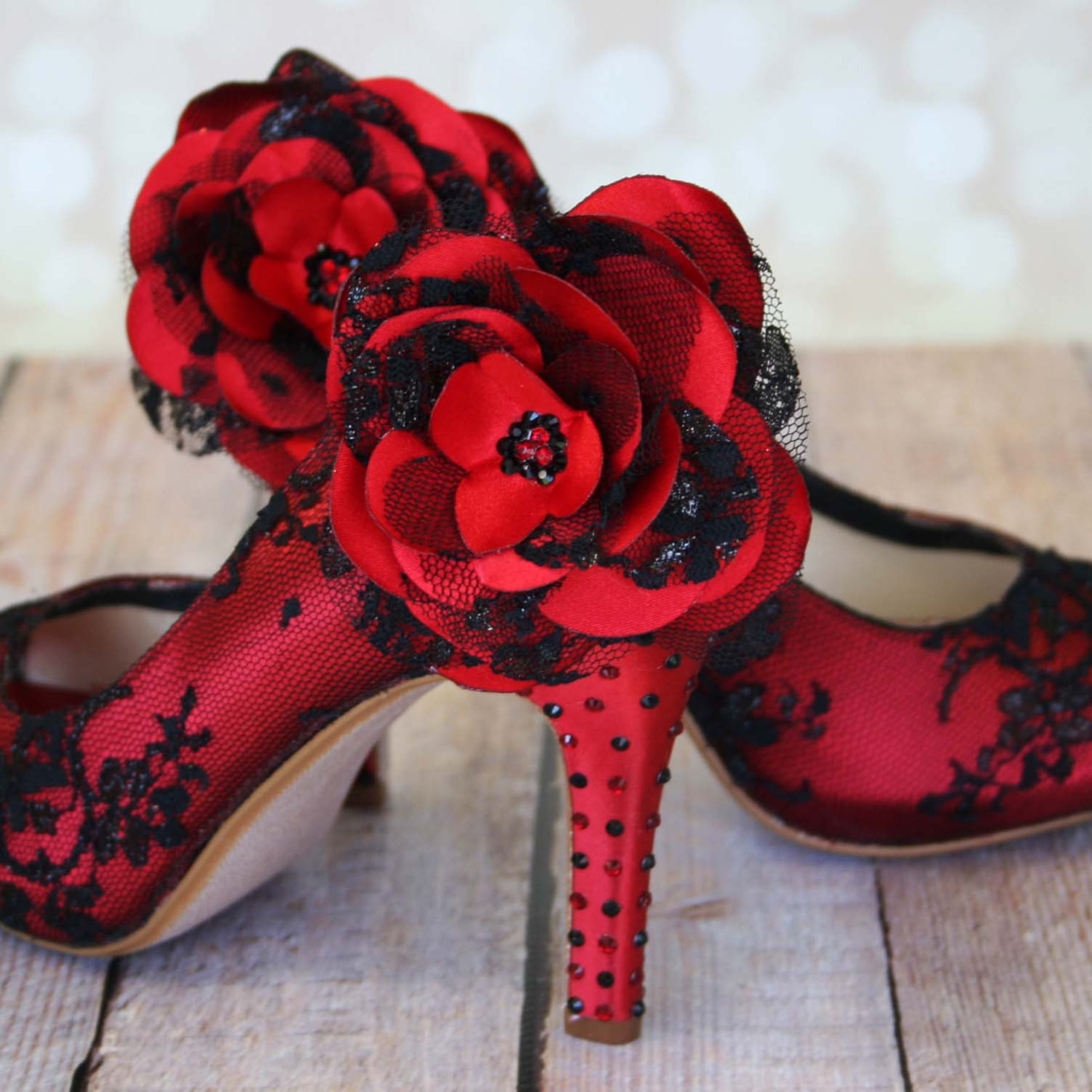 Red Wedding Shoes
 Rockabilly Wedding Shoes Red Lace Heels Black and Red