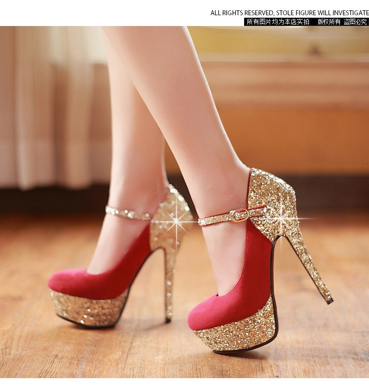 Red Wedding Shoes
 Women s wedding shoes red bottom high heels platform gold