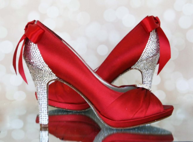 Red Wedding Shoes
 Jeweled Wedding Shoes for the Bride Ellie Wren Shoes