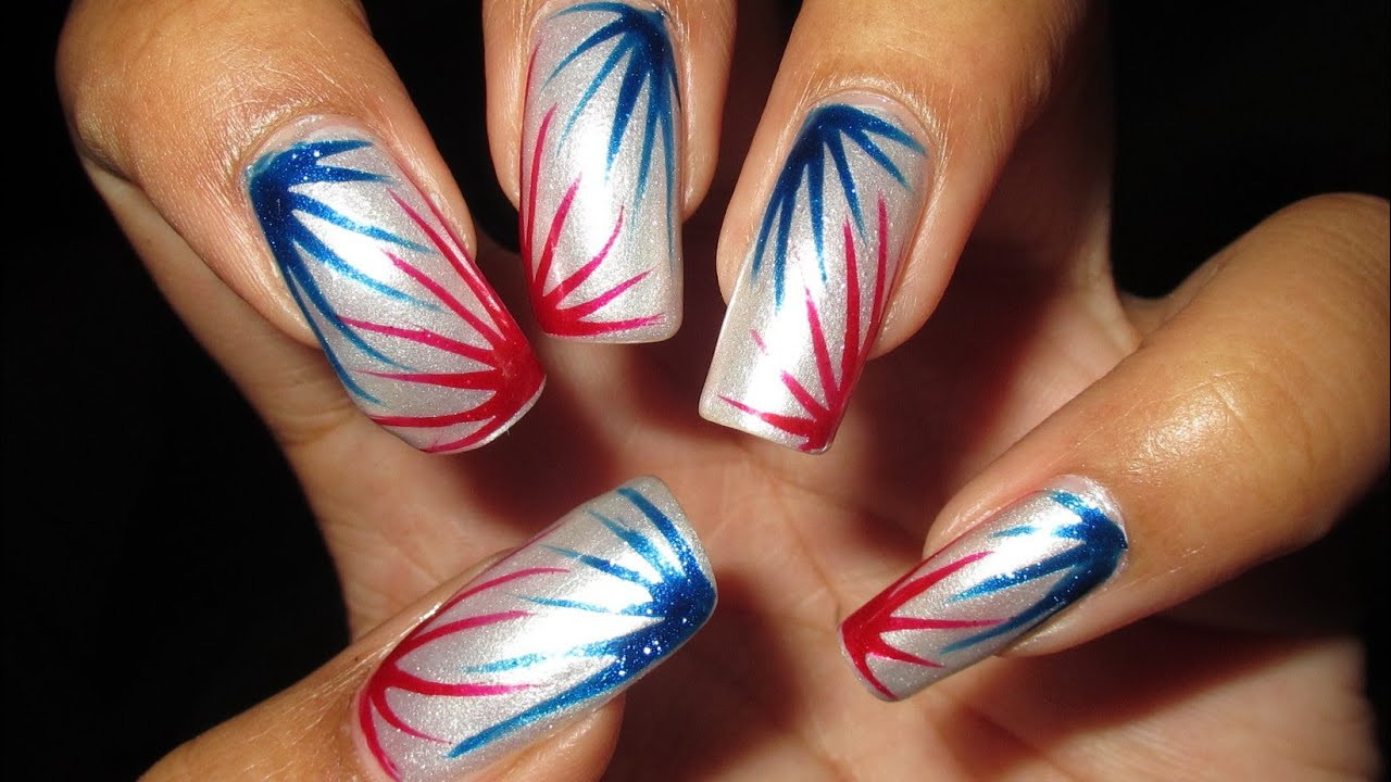Red White And Blue Nail Art Designs
 Red White & Blue Burst for 4th of July
