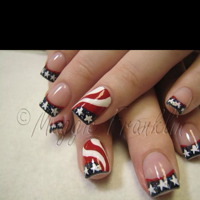 Red White And Blue Nail Art Designs
 Red White & Blue finger nails really cute