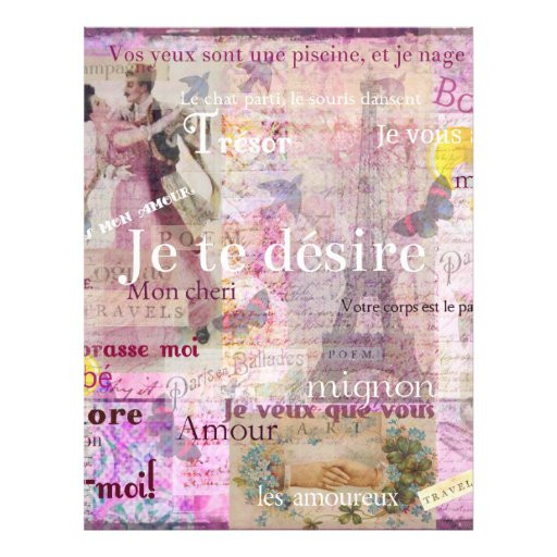 Romantic French Quotes
 Romantic French Love Phrases Vintage Paris Art Letterhead