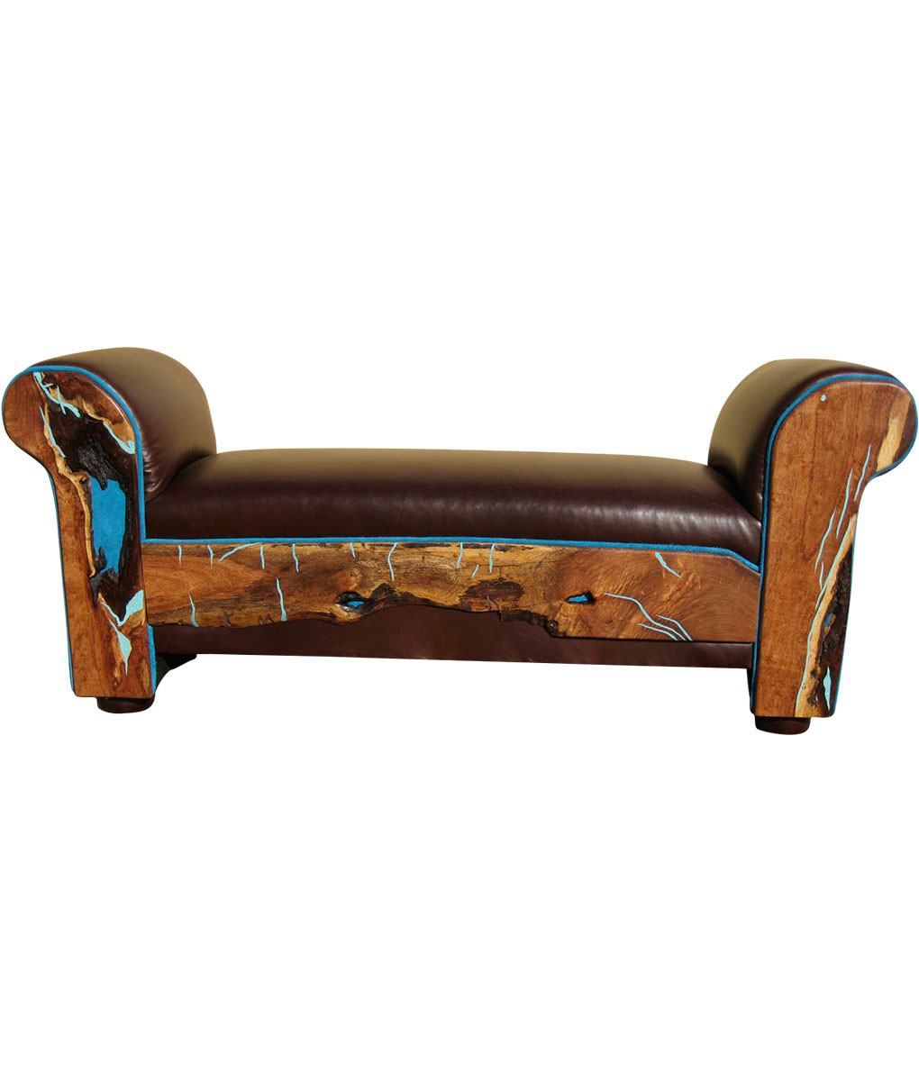 Rustic Bedroom Bench
 Southwest Western Style Leather Bench with Turquoise