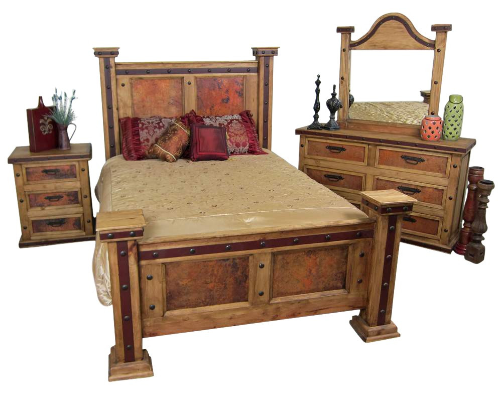 Rustic Bedroom Furniture
 Pounded Copper Rustic Bedroom Set