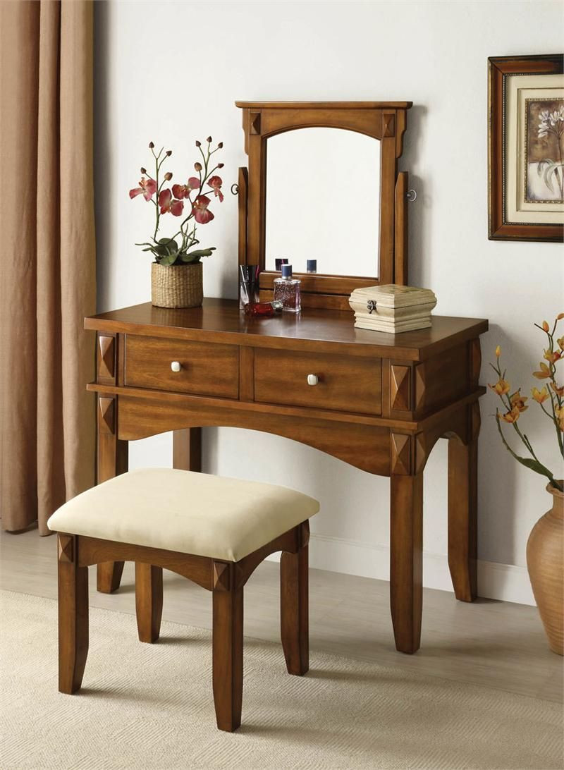 Rustic Bedroom Vanity
 Aldora Rustic Oak Makeup Vanity Table Set in 2019