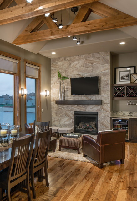 Rustic Contemporary Living Room
 Rustic Modern Lake House Transitional Living Room