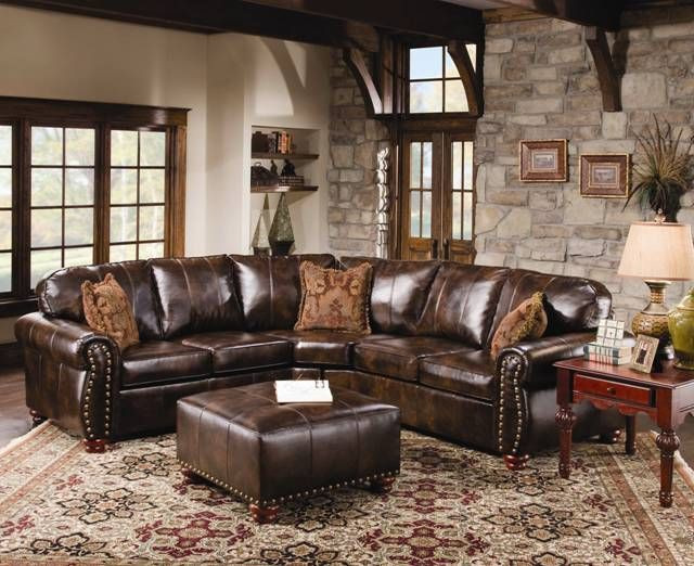 Rustic Leather Living Room Furniture
 Rustic leather sectional sofa with tables and carpets