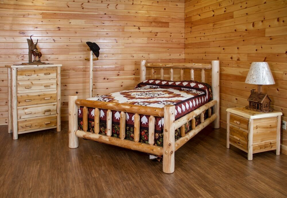 Rustic White Bedroom Furniture
 Rustic White Cedar Log Bedroom Set Bed 5 Drawer Chest