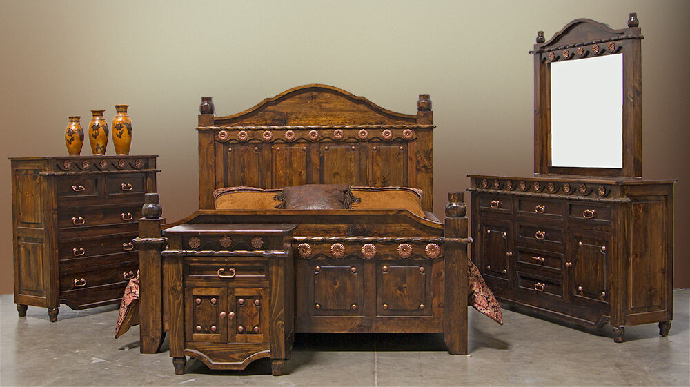 Rustic Wood Bedroom Sets
 Grand Dark Walnut Bedroom Set Copper Accents Real Wood