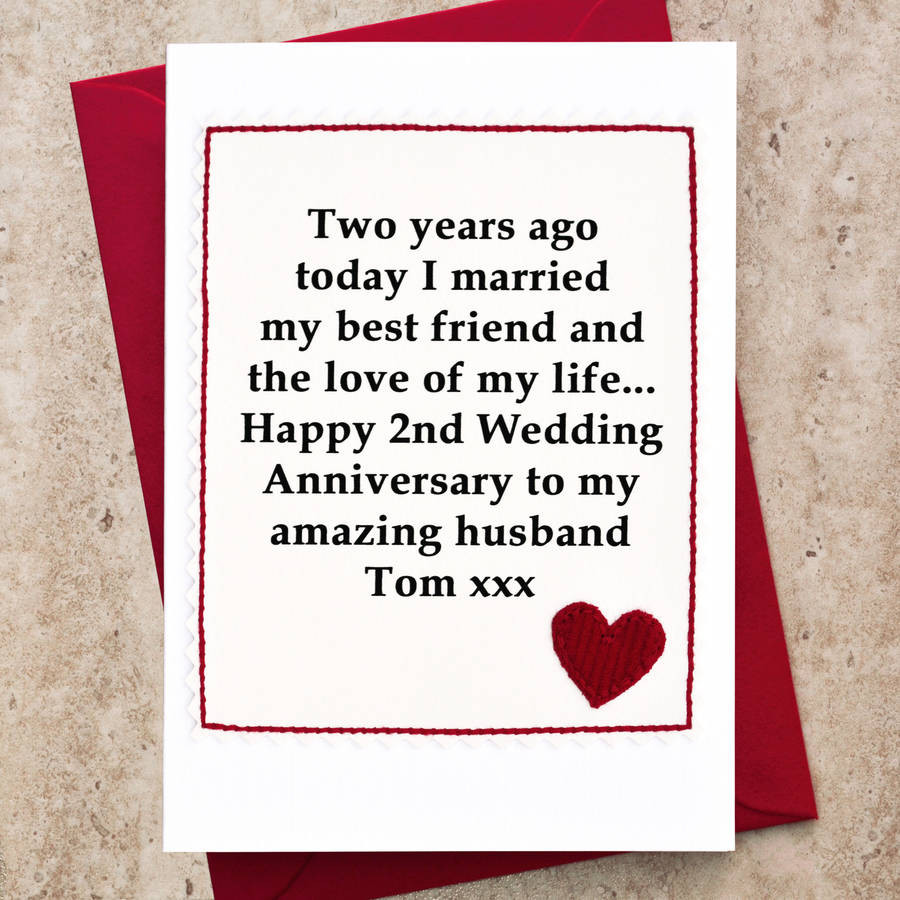 Second Wedding Anniversary Gift Ideas For Husband
 personalised 2nd wedding anniversary card by jenny arnott