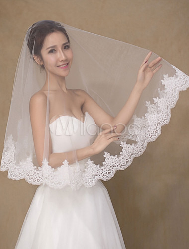 Sheer Wedding Veils
 Ivory Semi Sheer Lace Tulle Wedding Veil Milanoo