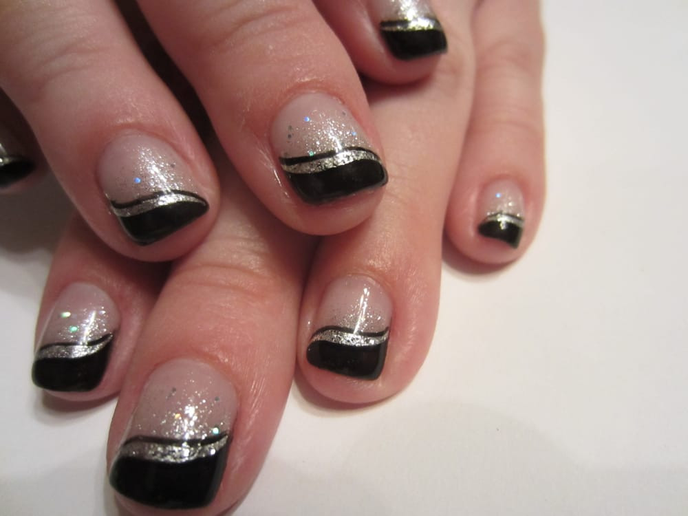 Silver Glitter Tips Nails
 silver glitter gra nt ombre with black tips by Ken