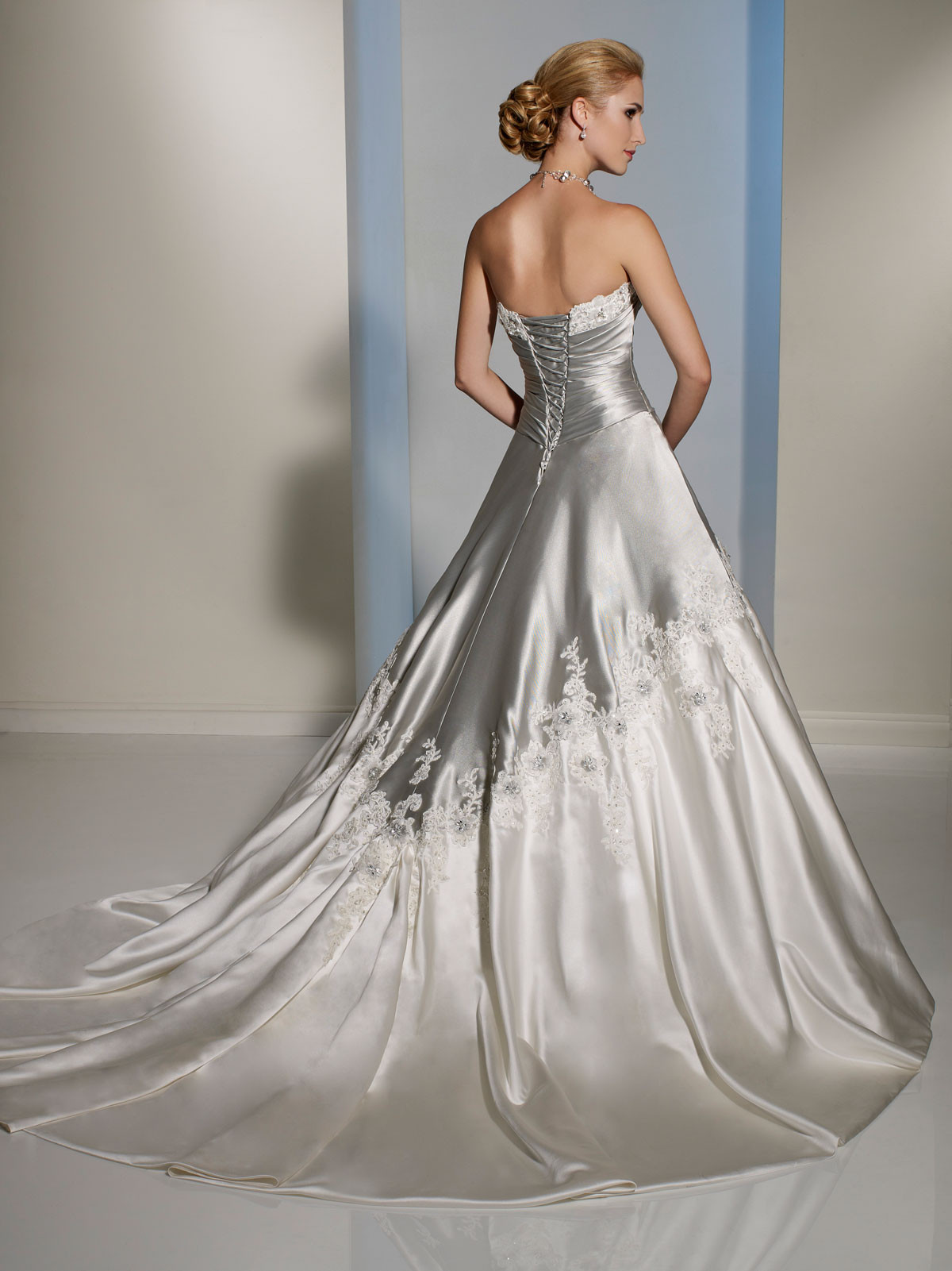 Silver Wedding Dress
 Silver and white draped bodice wedding dress