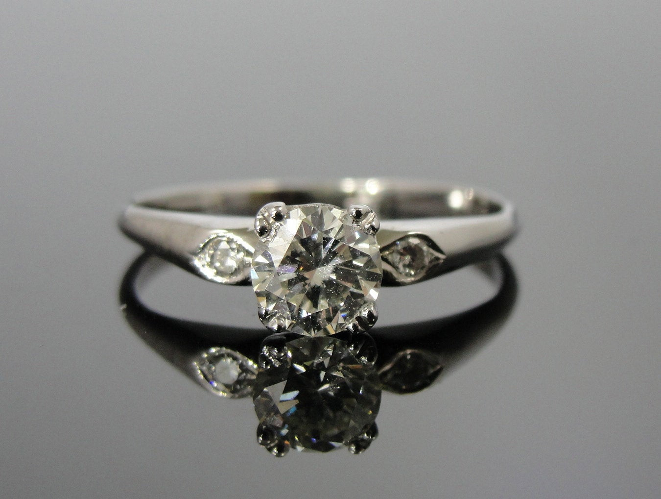 Simple Diamond Rings
 Simple White Gold Diamond Engagement Ring Vintage 1950s Mid