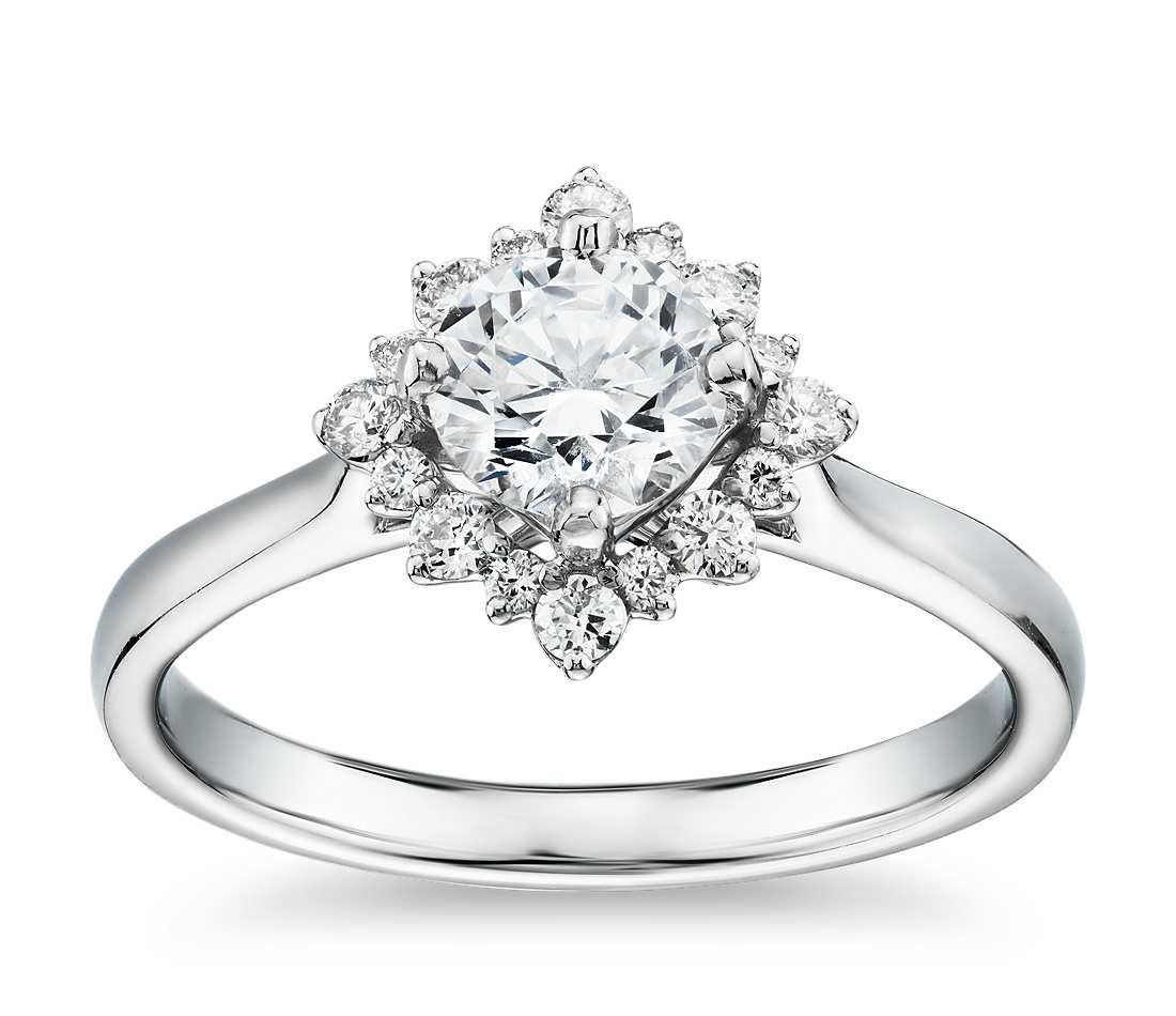 Simple Diamond Rings
 Truly Zac Posen East West Simple Halo Diamond Engagement