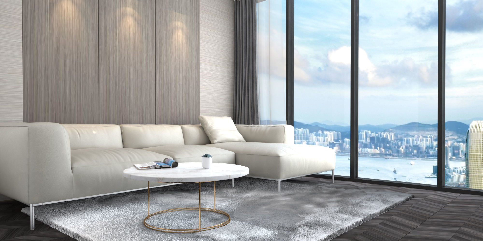 Simple Modern Living Room
 Modern simple grey clean living room apartment 3D