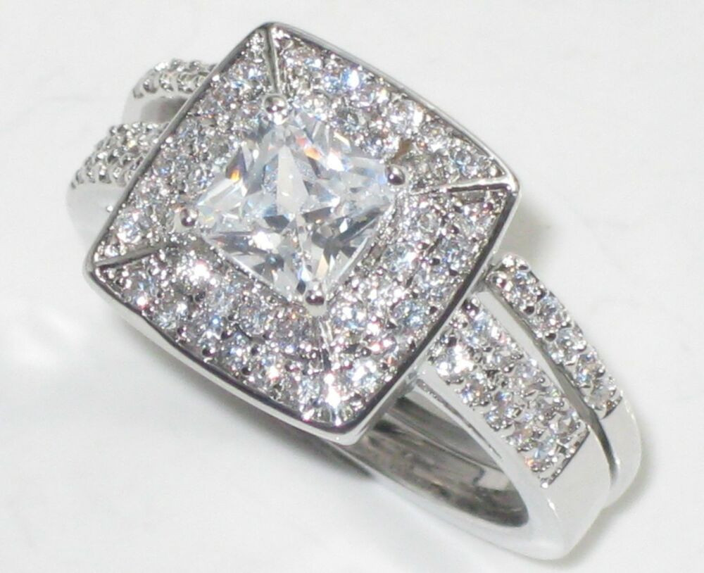 Simulated Diamond Rings
 TK1088 2PS ENGAGEMENT RING SIMULATED DIAMOND WEDDING BAND
