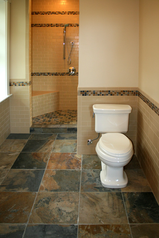 Slate Tile Bathroom Floor
 Slate TIle Floor and Half Wall TIles With Border – Home