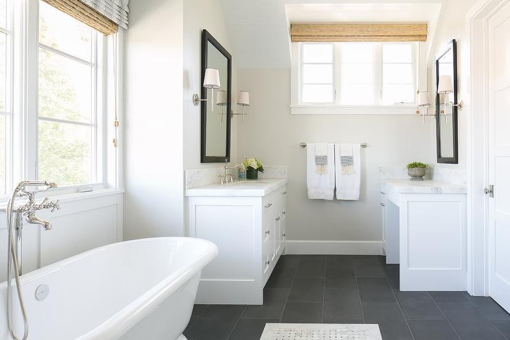Slate Tile Bathroom Floor
 White Bathroom with Slate Floor Transitional Bathroom