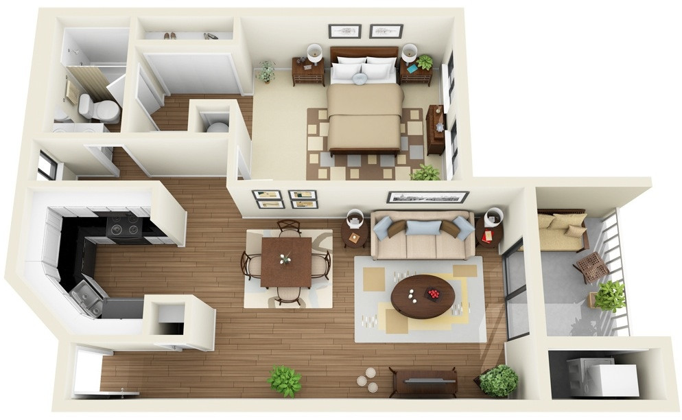 Small 1 Bedroom Apartment
 50 e “1” Bedroom Apartment House Plans