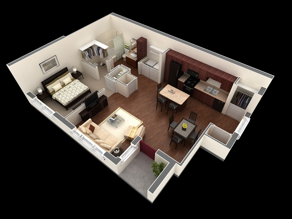 Small 1 Bedroom Apartment
 1 Bedroom Apartment House Plans
