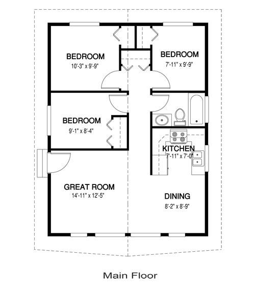 Small 3 Bedroom House Plans
 Yes you can have a 3 bedroom tiny house 768 sq ft one for