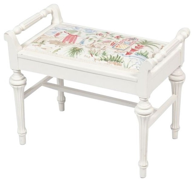 Small Bedroom Bench Seat
 Small White Bench with Chinoiserie Seat