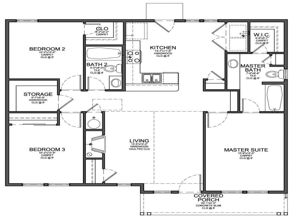 Small Bedroom Floor Plan
 Small 3 Bedroom House Floor Plans 2 Bedroom House Simple