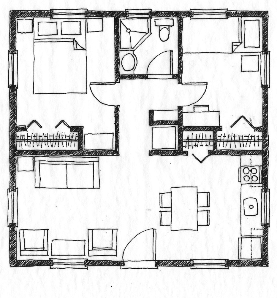 Small Bedroom Floor Plan
 Small Scale Homes 576 square foot two bedroom house plans