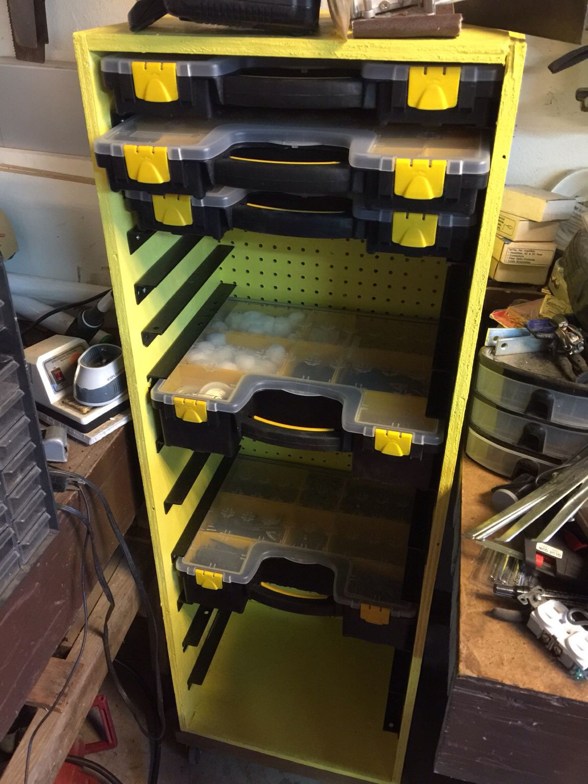 Small Garage Organization
 Cart for small parts cases