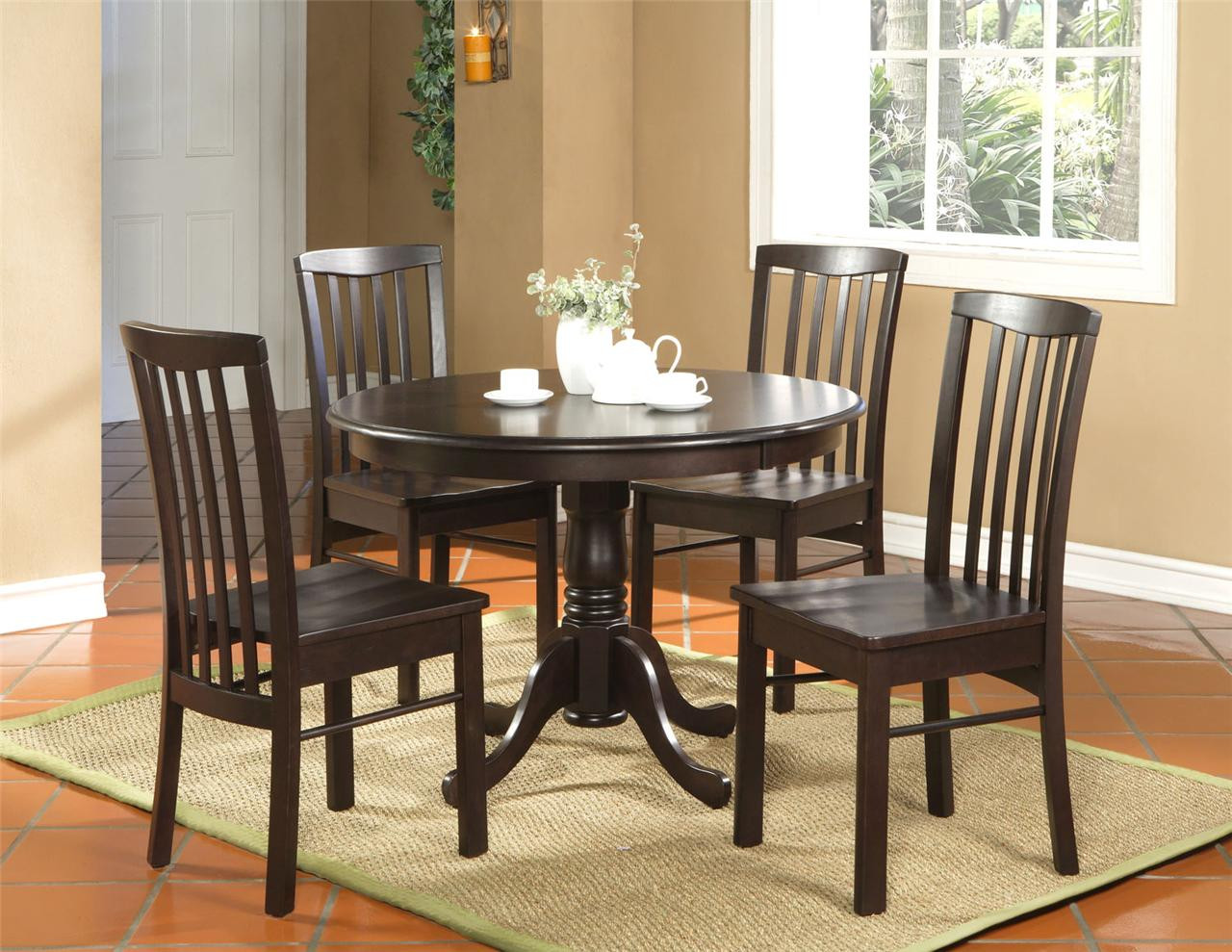 Small Kitchen Dinette Set
 5PC ROUND KITCHEN DINETTE SET TABLE AND 4 CHAIRS WALNUT
