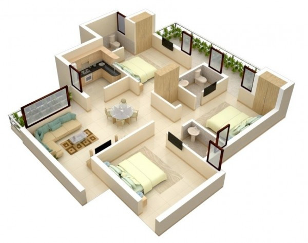 Small Three Bedroom House Plans
 3 Bedroom Apartment House Plans