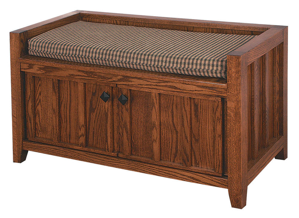 Small Wood Storage Bench
 Amish Mission Solid Wood Bench Upholstered Cushion Bedroom