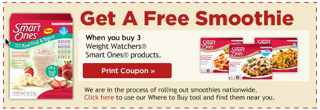 Smart Ones Smoothies
 Coupon for a Free Smart es Smoothie w Purchase