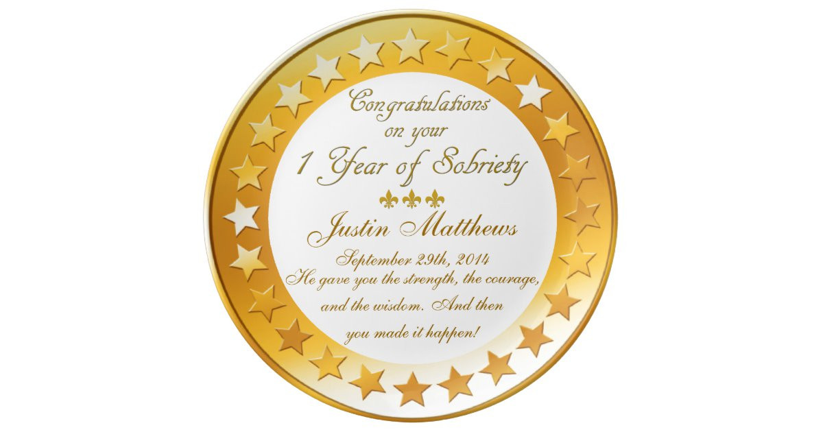 Sober Anniversary Gift Ideas
 Personalized 1 Year Sobriety Anniversary Plate