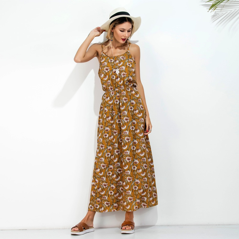 Spaghetti Strap Summer Dress
 Long Slip Summer Dress 2017 Floral Print Spaghetti Strap