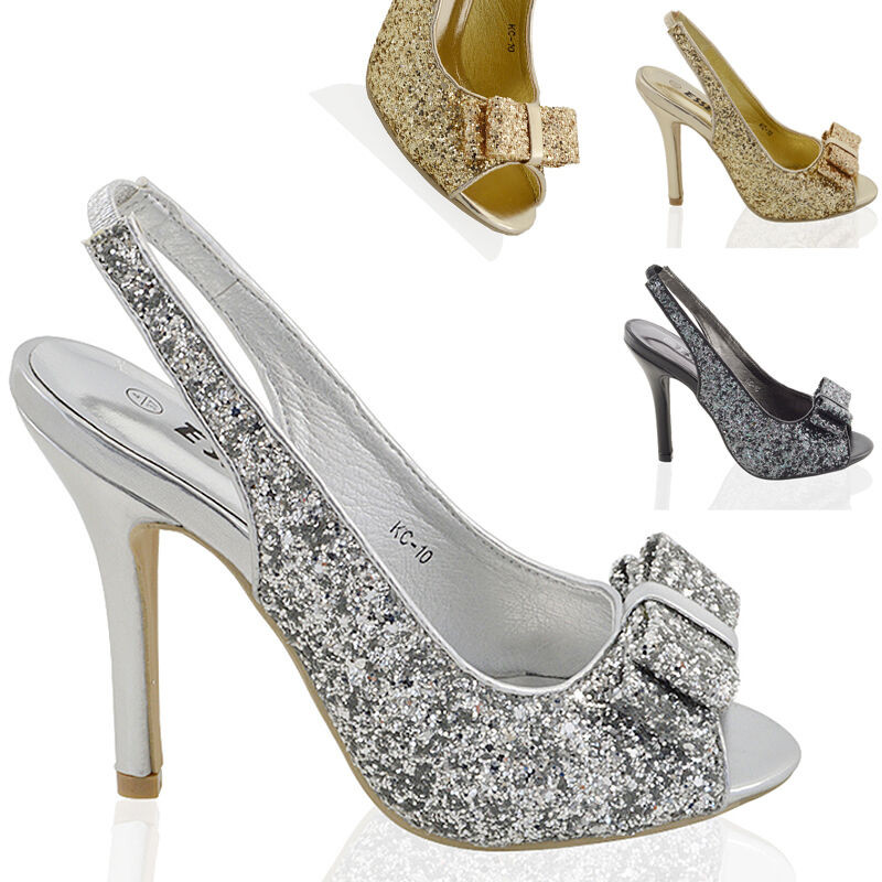 Sparkly Shoes For Wedding
 WOMENS STILETTO HIGH HEEL SPARKLY LADIES SLINGBACK BRIDAL