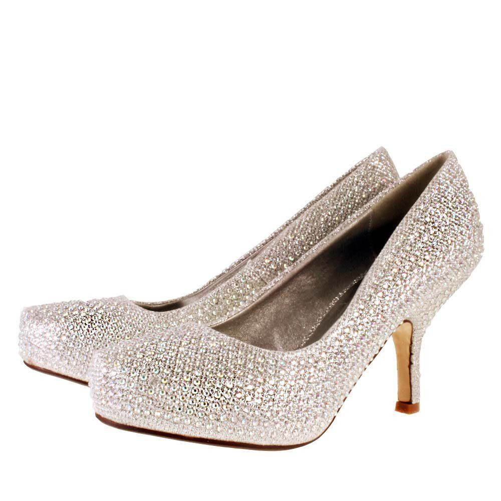 Sparkly Shoes For Wedding
 Womens La s Diamante Sparkly Kitten Mid Heel Wedding