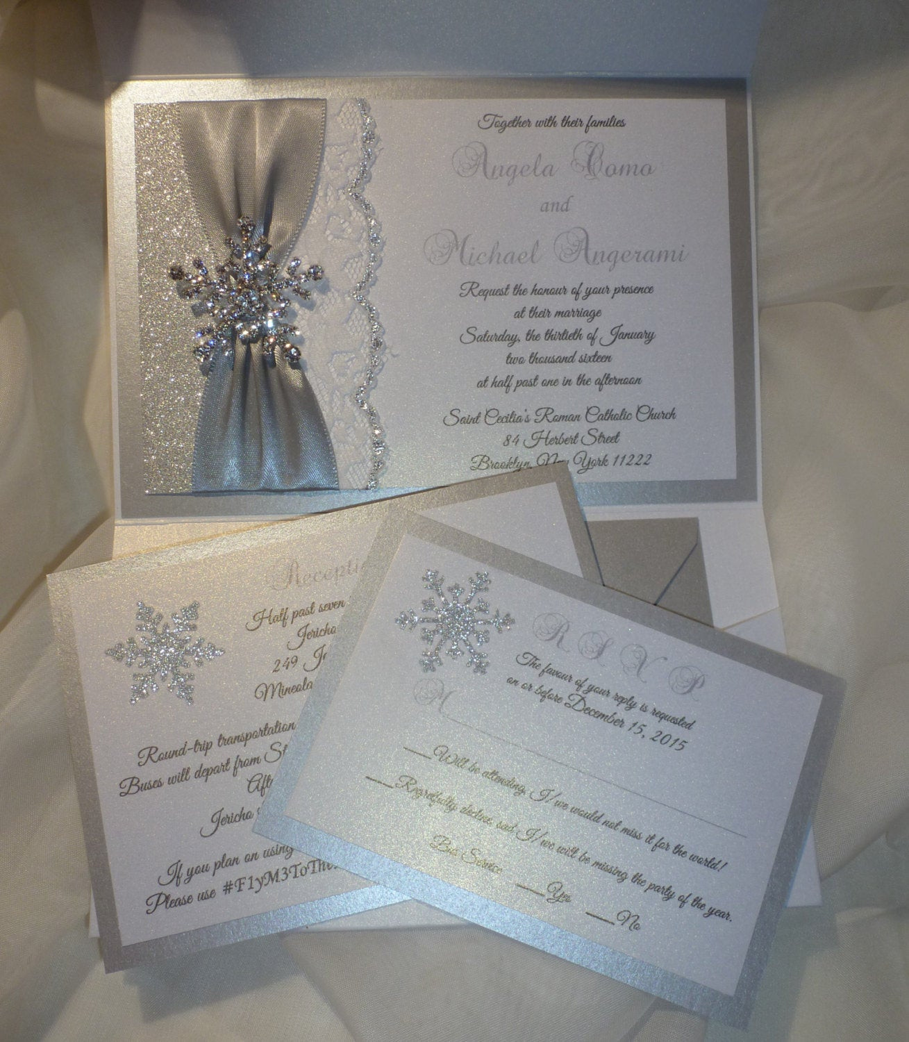 Sparkly Wedding Invitations
 WINTER Wedding Invitation Silver Glitter Wedding Invitation