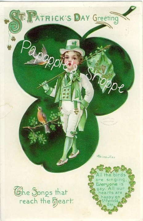 St Patrick'S Day Dinner
 St Patrick s Day Fabric Block Vintage Postcard on Fabric