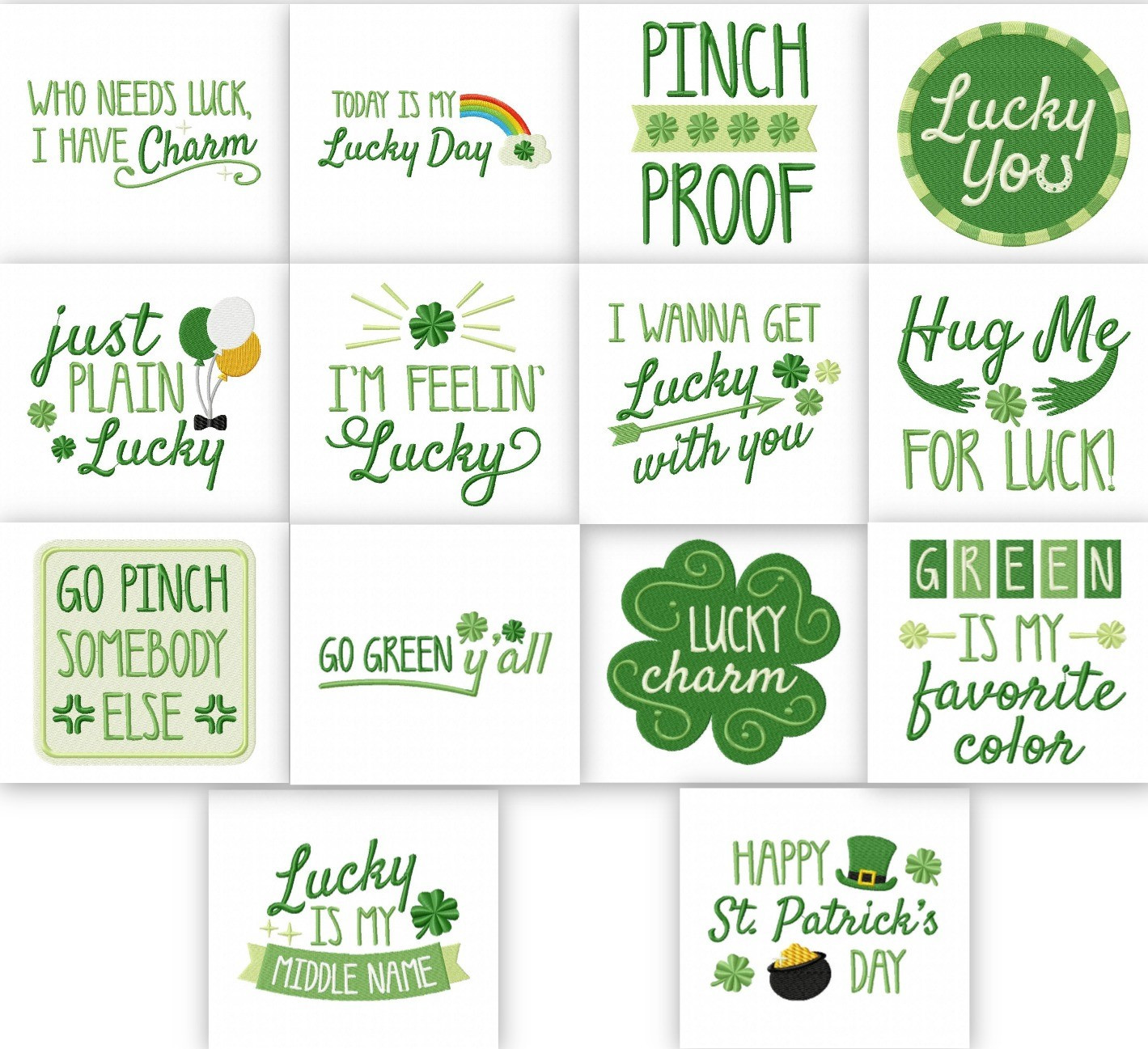 St Patrick's Day Lucky Quotes
 Lucky St Patricks Day Quotes Embroidery Pack – Embroidery