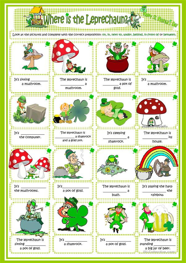 St Patrick's Day Writing Activities
 Prepositions St Patrick s day worksheet Free ESL