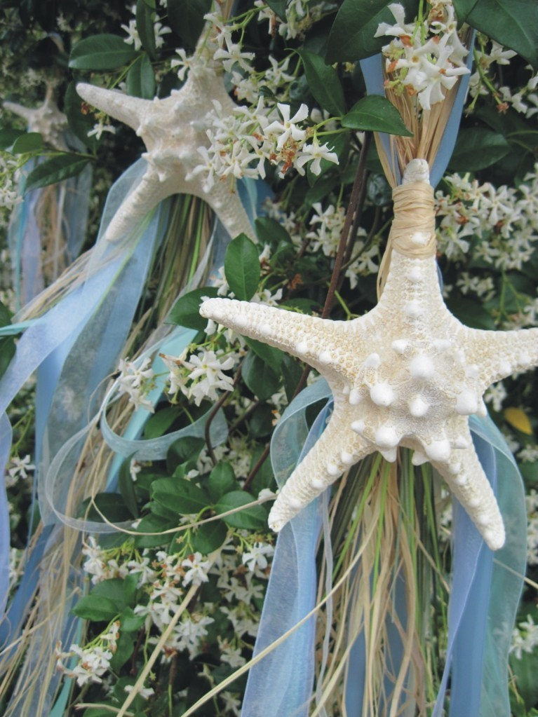 Starfish Wedding Decorations
 Glittery Starfish Beach Wedding Decorations and Pew Bows