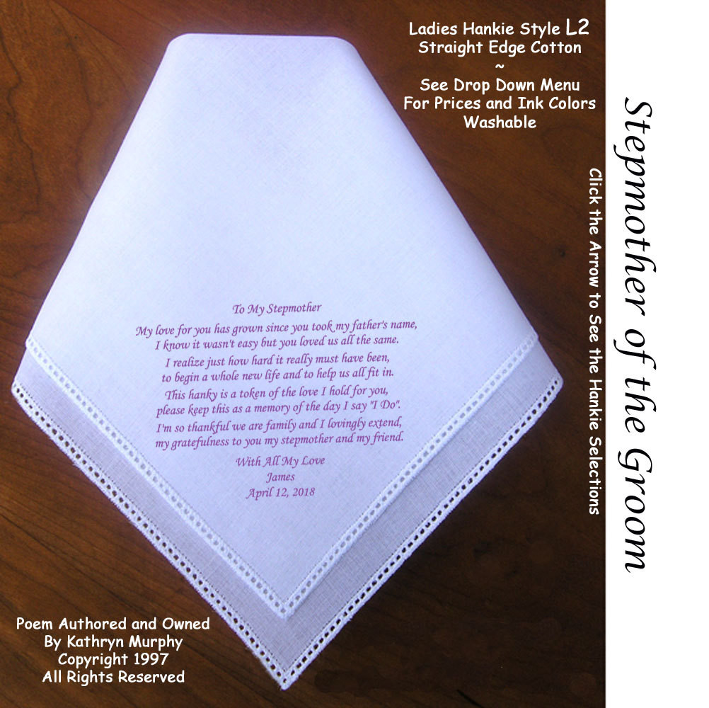 Stepmother Gift Ideas
 Stepmother of the Groom Gift Wedding Hankie 0405C Sign and