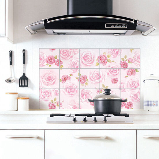 Sticky Backsplash For Kitchen
 Aluminum Foil Pink Tiles Self Adhesive Wallpaper for