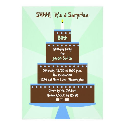 Surprise 80th Birthday Party Invitations
 Surprise 80th Birthday Party Invitation Cake 5" X 7