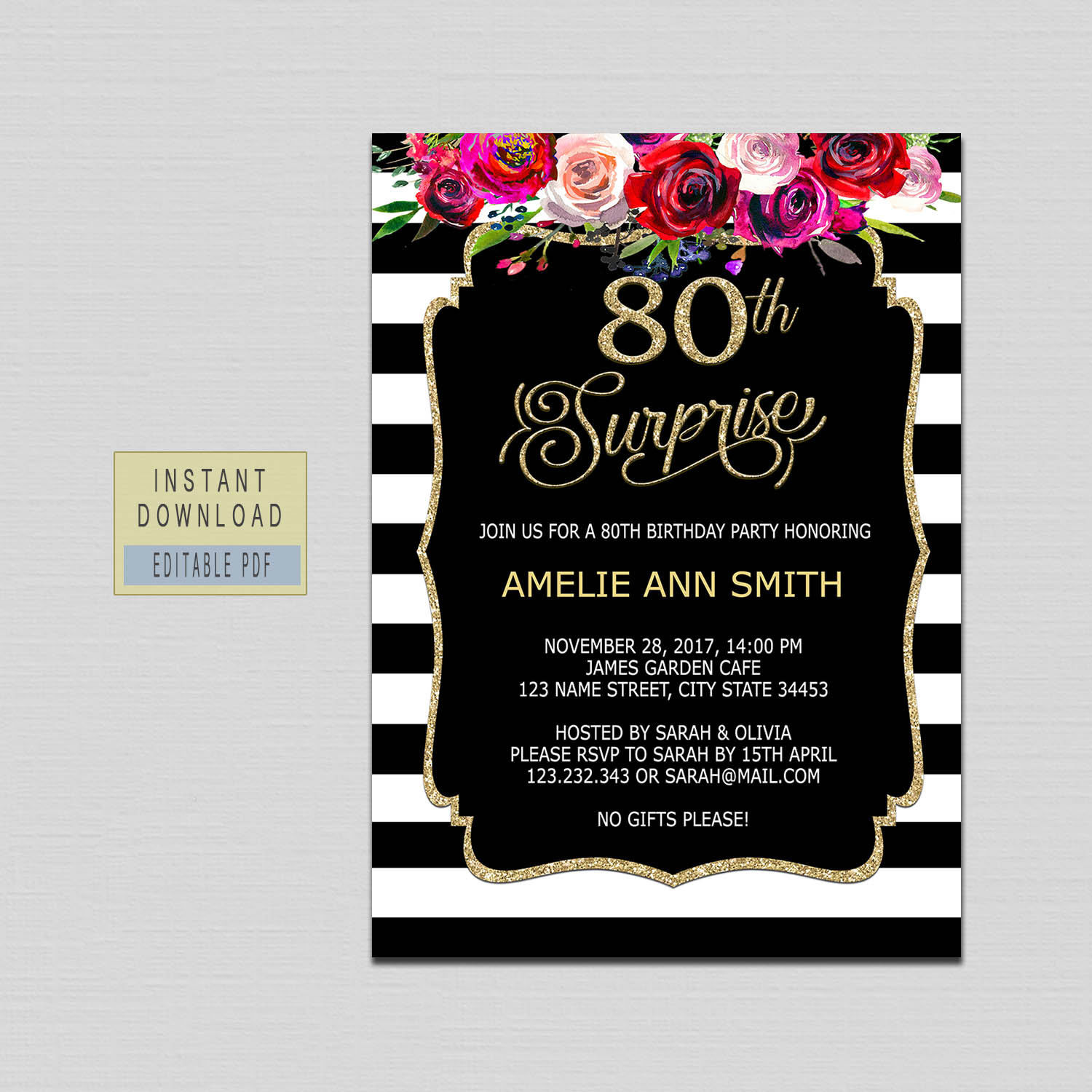 Surprise 80th Birthday Party Invitations
 80th surprise birthday invitation instant 80th