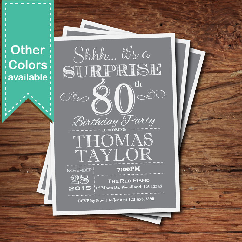 Surprise 80th Birthday Party Invitations
 Surprise 80th birthday invitation Adult man any age